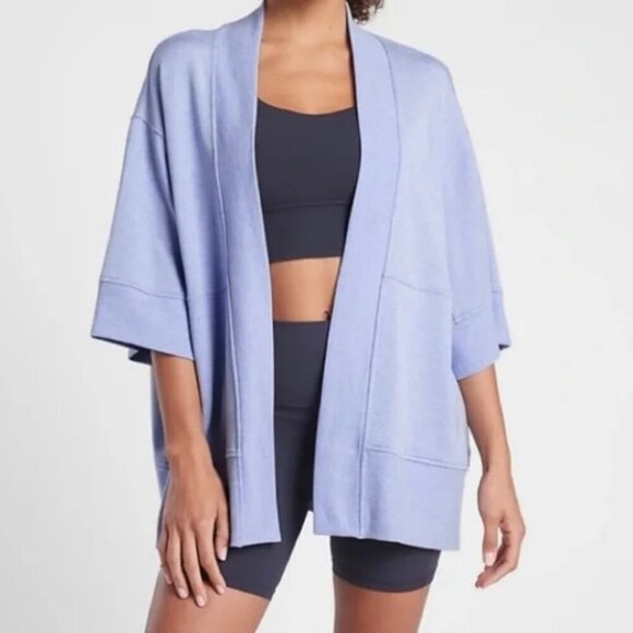 Athleta Lotus Wrap Textured Cardigan Heather Blue Open Front Sweater Size S/M - Picture 1 of 9
